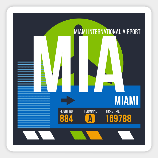 Miami (MIA) Airport // Retro Sunset Baggage Tag Magnet by Now Boarding